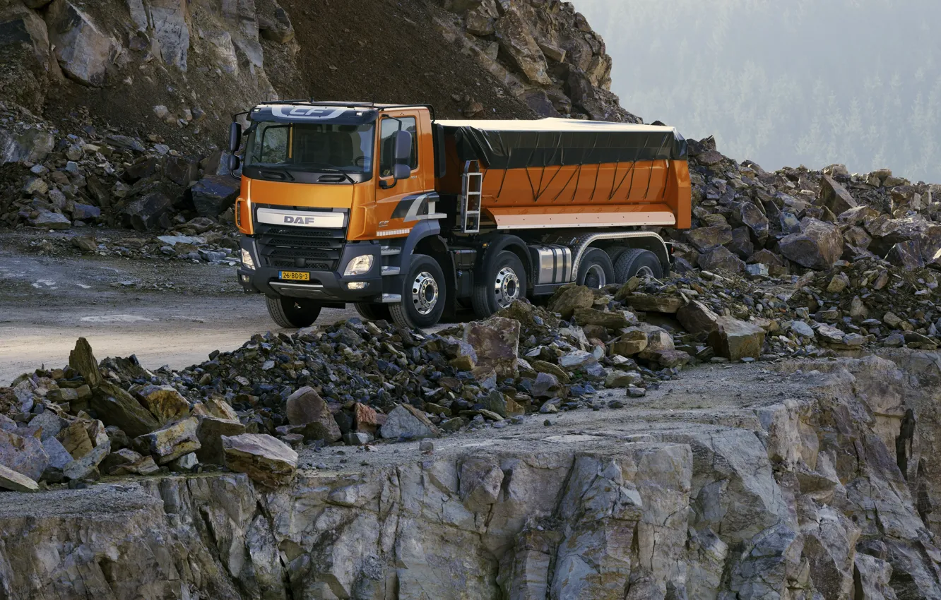 Photo wallpaper orange, tent, body, breed, DAF, DAF, quarry, dump truck