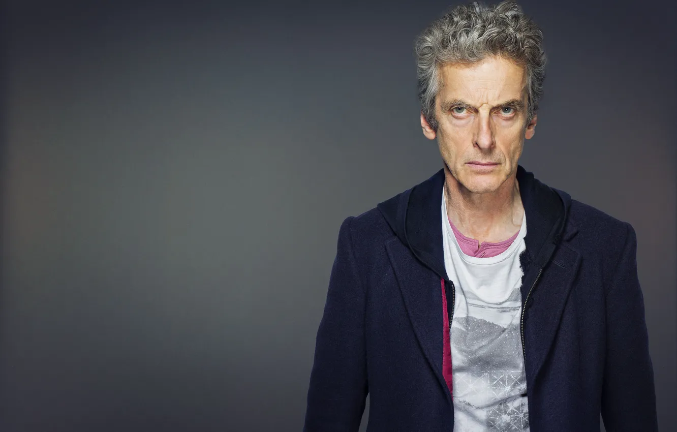 Photo wallpaper look, face, actor, male, grey background, Doctor Who, Doctor Who, Peter Capaldi
