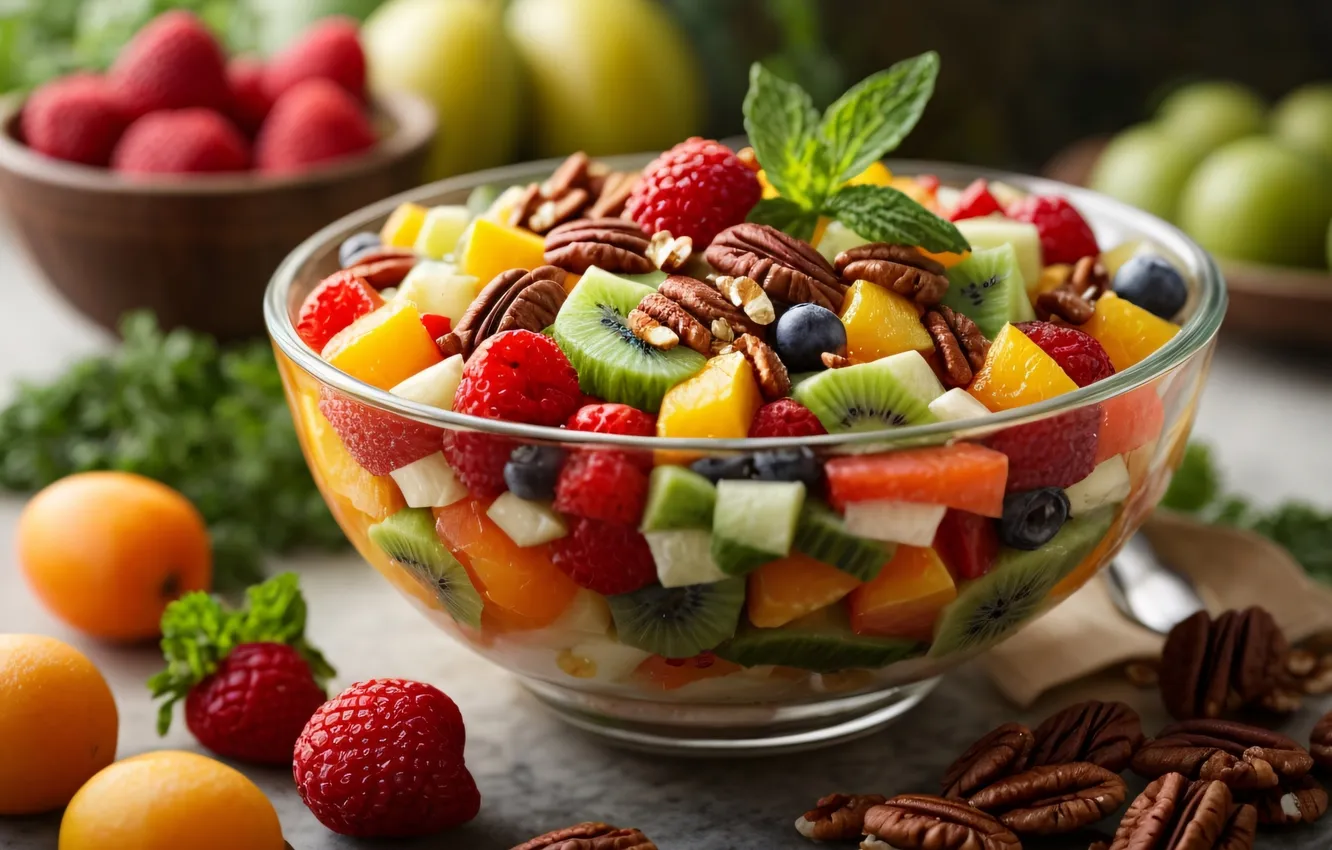 Photo wallpaper berries, food, fruit, dessert, fruit salad