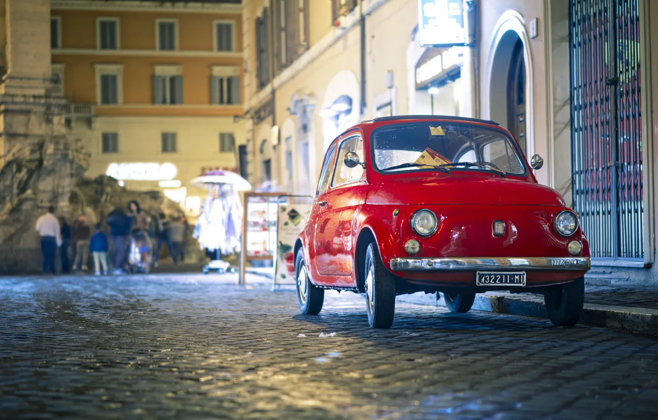 Photo wallpaper lights, red, road, auto, Italy, night, people, Rome