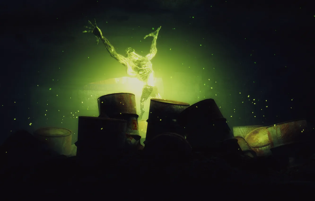 Photo wallpaper monster, glow, monster, barrels, radioactive, neon demon