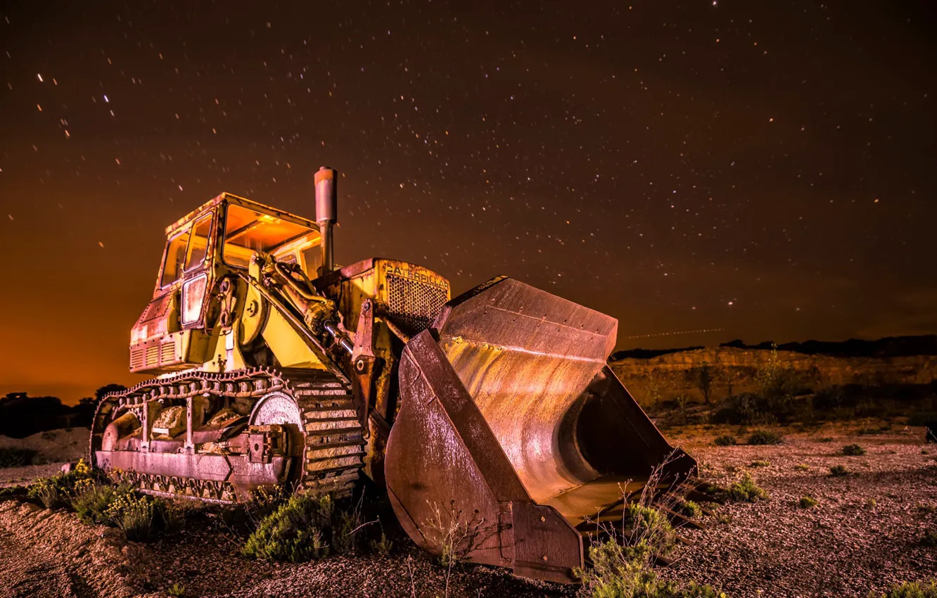 Photo wallpaper night, nature, tractor