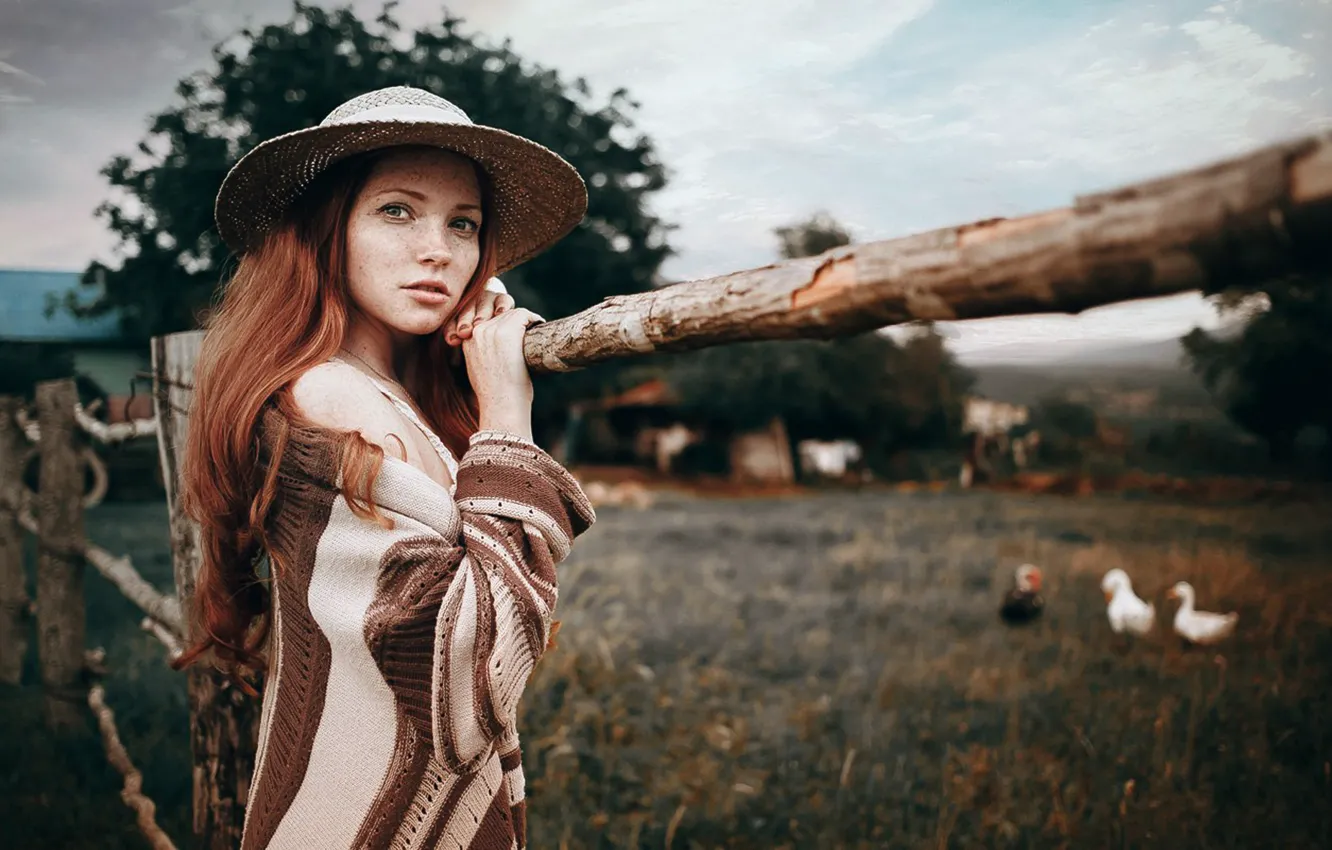 Wallpaper Girl Look Lips Face Hat Jacket Redhead Oksana