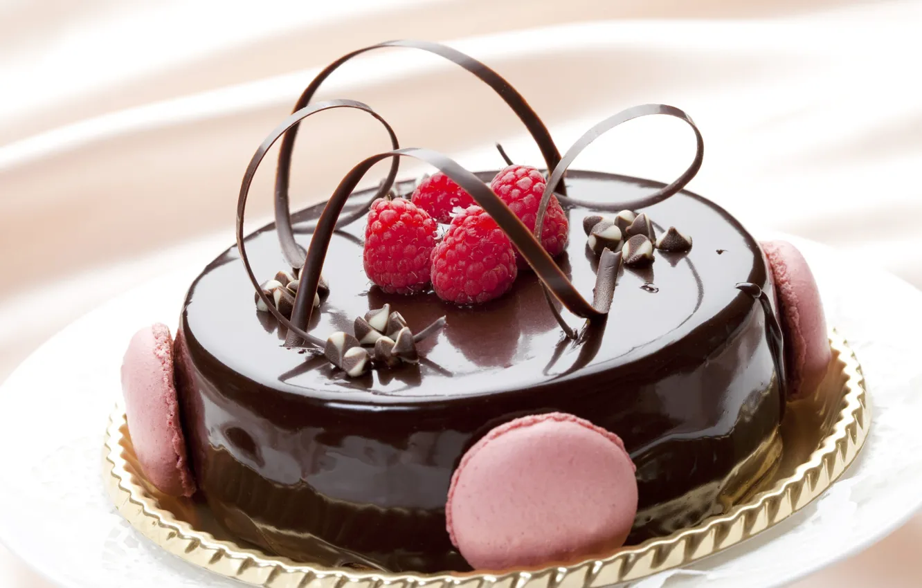Photo wallpaper cake, raspberry, decor, chocolate, macaroon