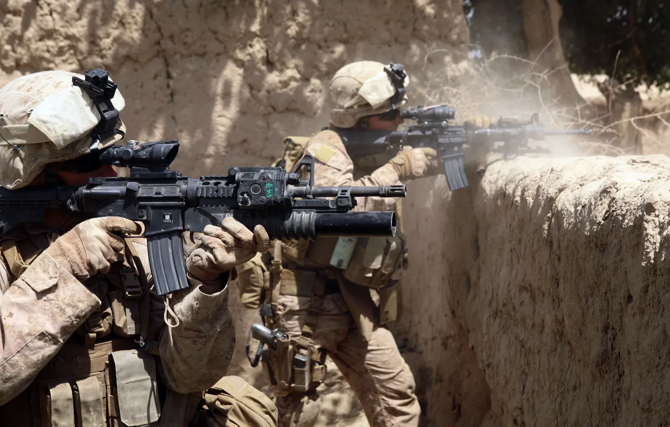Photo wallpaper shooting, rifle, Afghanistan, warriors, us marine