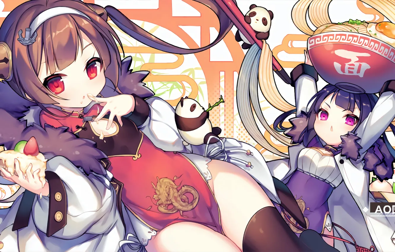 Photo wallpaper girl, sexy, cleavage, thighhighs, long hair, dress, boobs, anime