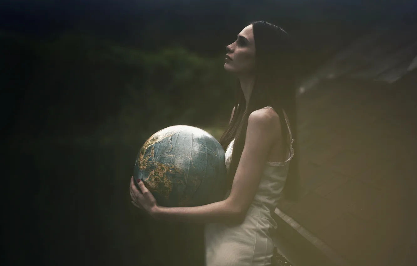 Photo wallpaper girl, background, globe