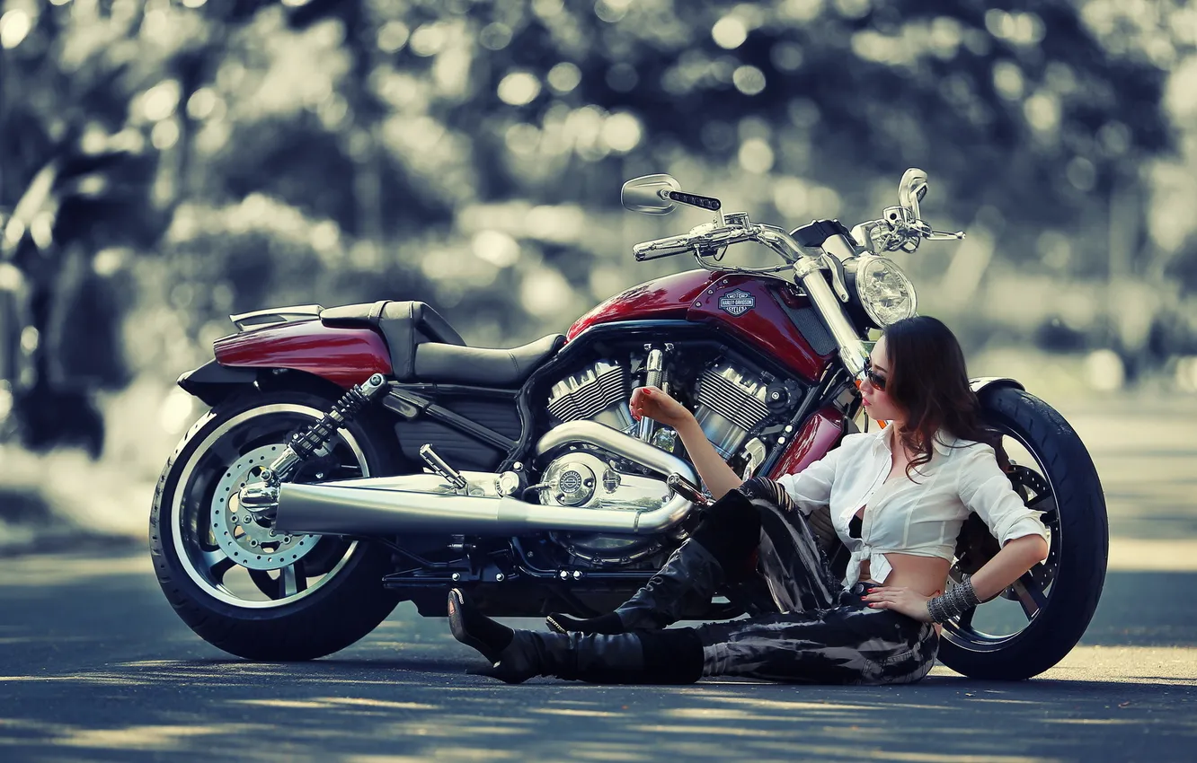 Photo wallpaper girl, pose, background, motorcycle