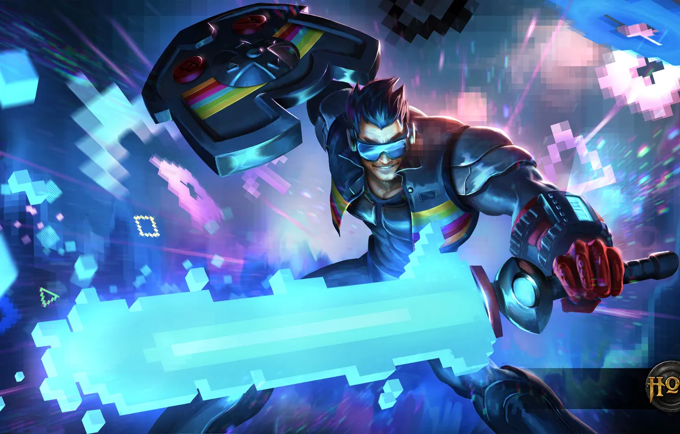 Photo wallpaper sword, warrior, shield, 8-bit, Kane, Heroes of Newerth