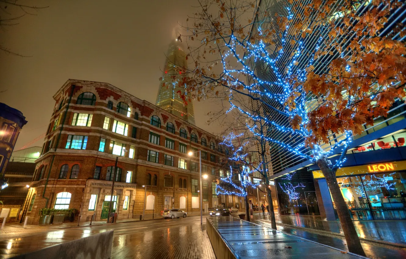Photo wallpaper the sky, lights, street, England, London, tower, home, the evening