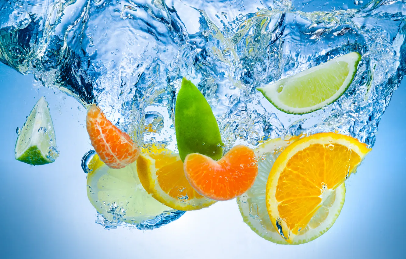 Photo wallpaper water, citrus, slices