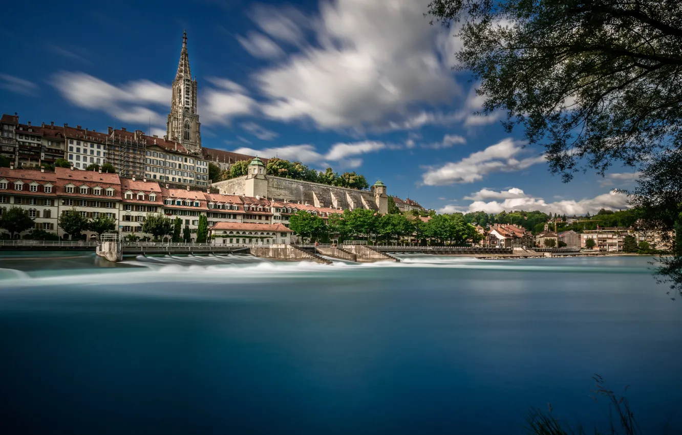 Photo wallpaper river, building, tower, Switzerland, Switzerland, Bern, Bern, Aare river