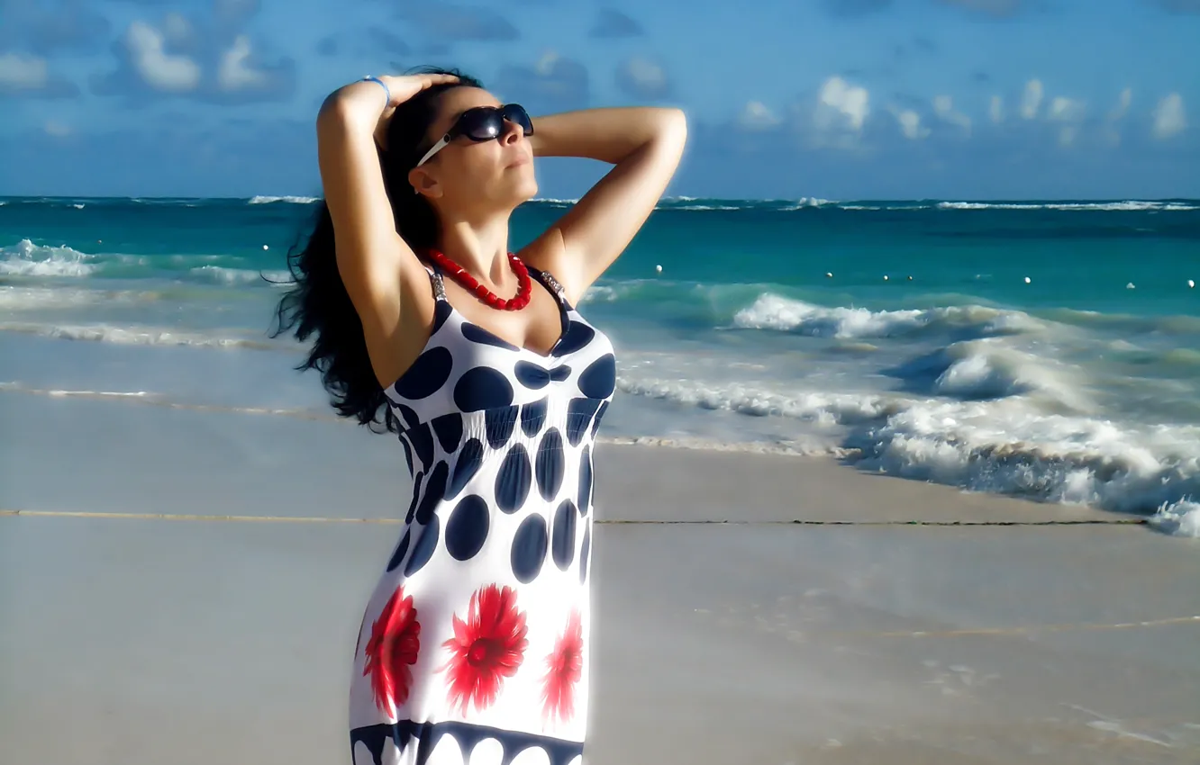 Photo wallpaper sexy, beach, woman, model, brunette