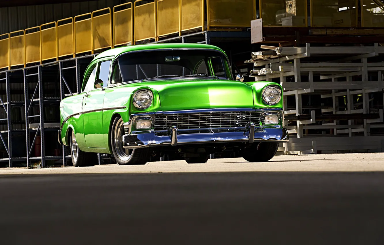 Photo wallpaper green, Chevrolet, Bel Air, 1956, retro car