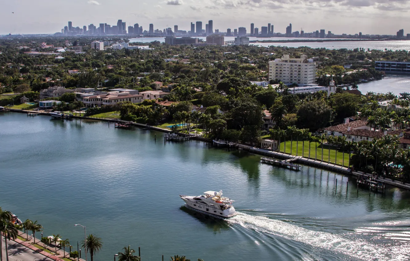 Photo wallpaper water, the city, Miami, yacht, Miami, USA., slides