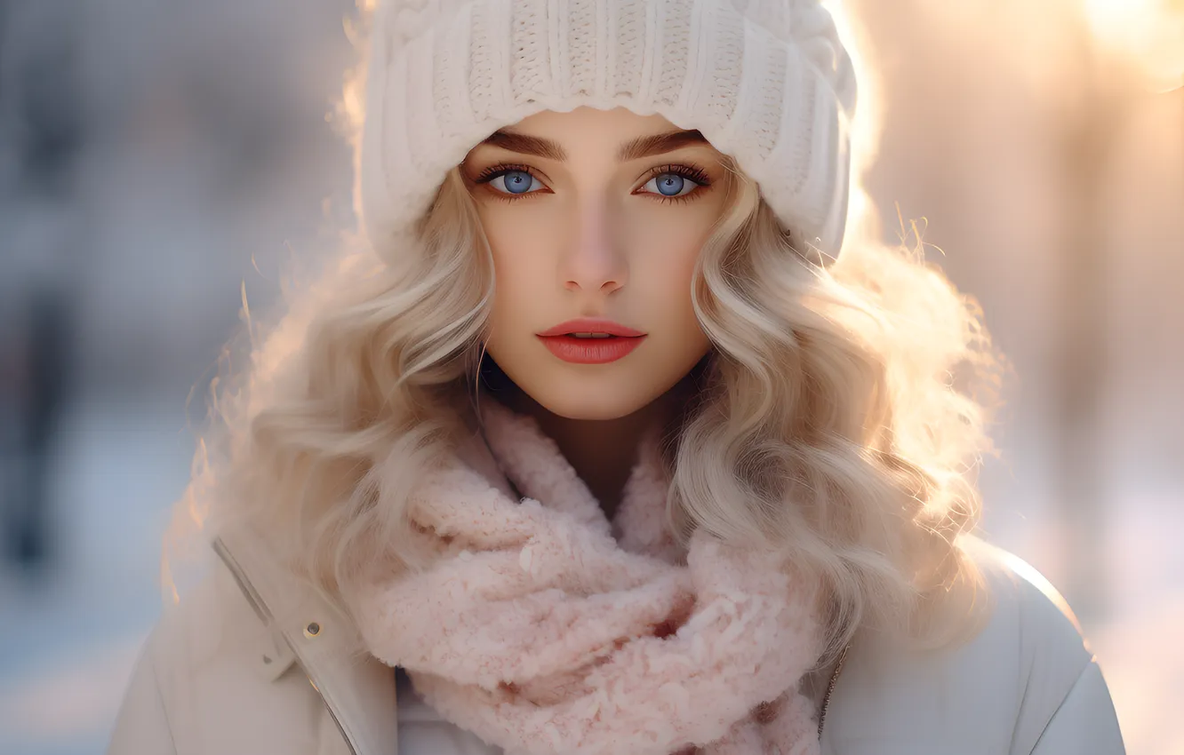Photo wallpaper winter, look, girl, the sun, light, snow, nature, Park