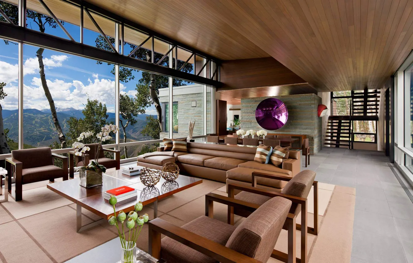 Photo wallpaper Villa, interior, living room, Bridge House