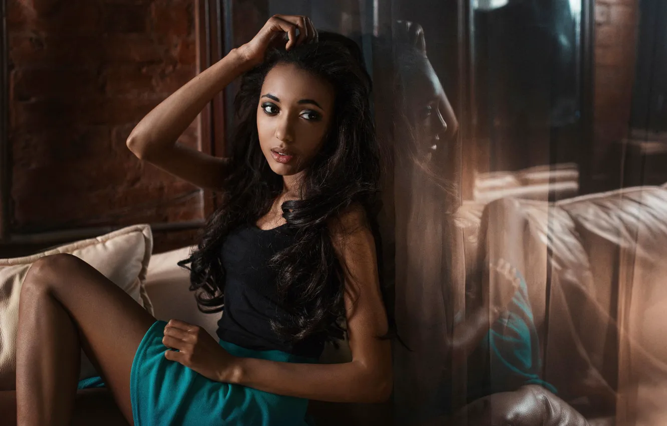 Photo wallpaper look, reflection, skirt, portrait, Mary Senn