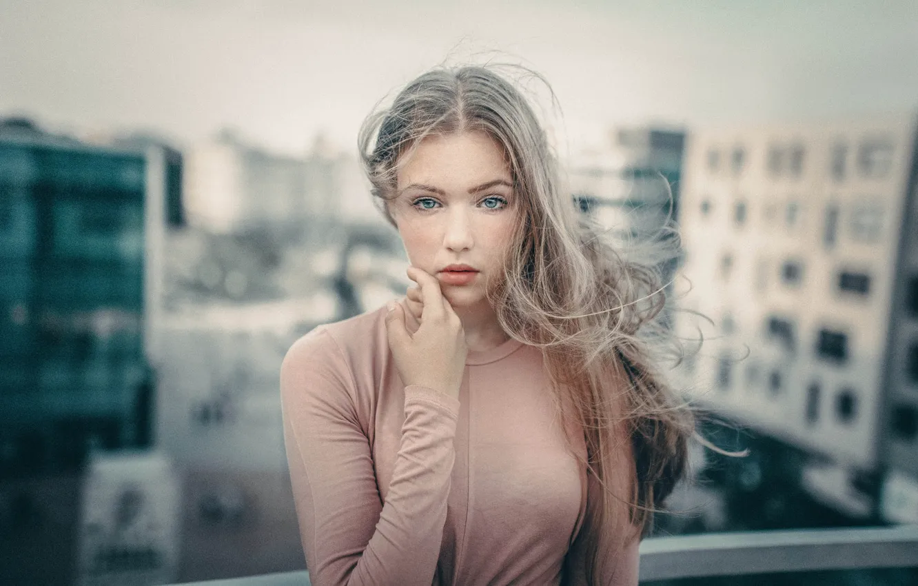 Photo wallpaper girl, photo, blue eyes, model, beauty, bokeh, lips, blonde