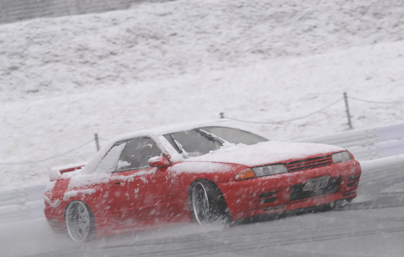 Photo wallpaper snow, nissan, drift, R32, skyline