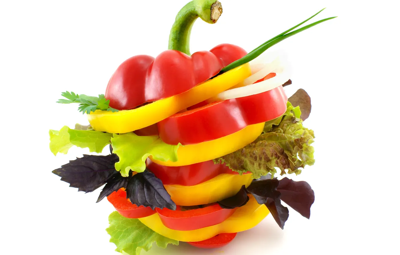 Photo wallpaper leaves, pepper, vegetables, salad, paprika, pepper, vegetables