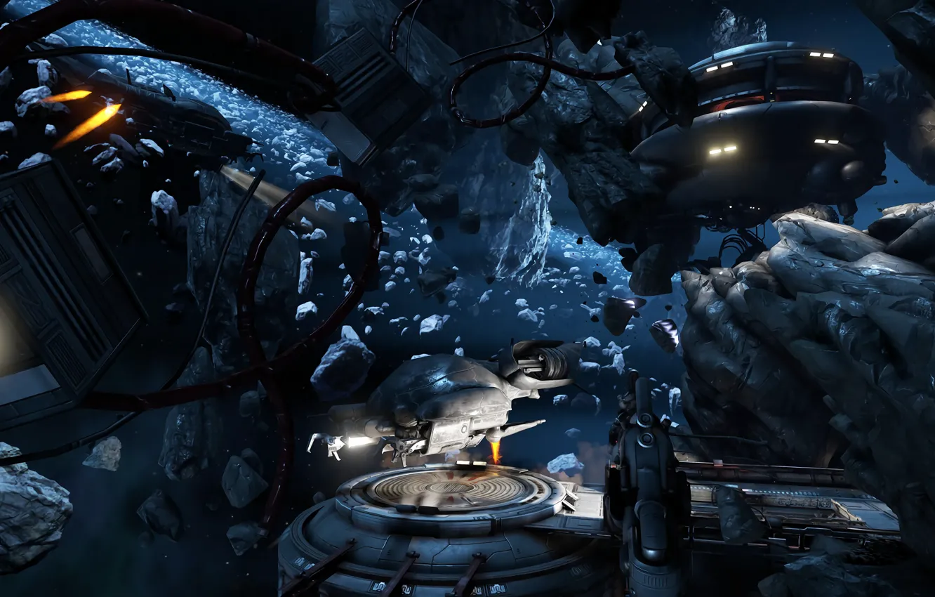 Photo wallpaper space, the game, asteroids, art, space station, Warframe