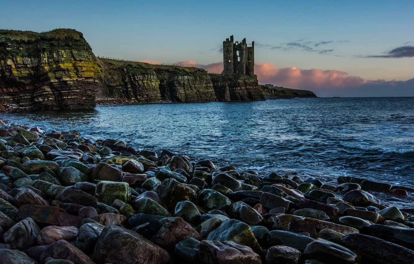 Photo wallpaper sea, stones, rocks, shore, Scotland, ruins, Lock Case
