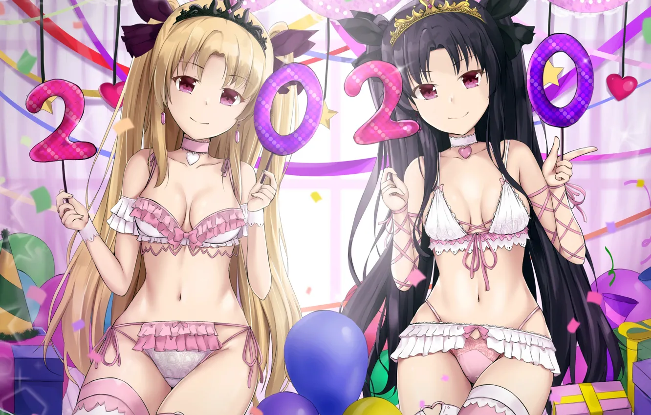 Photo wallpaper girl, sexy, lingerie, bra, panties, long hair, boobs, anime