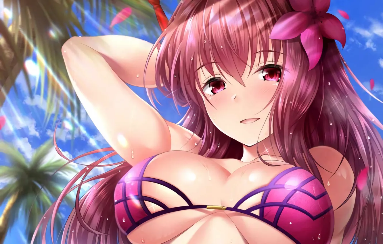 Photo wallpaper girl, sexy, wet, cleavage, long hair, boobs, anime, beautiful