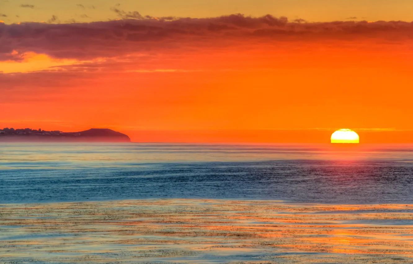 Photo wallpaper sea, the sky, the sun, clouds, sunset