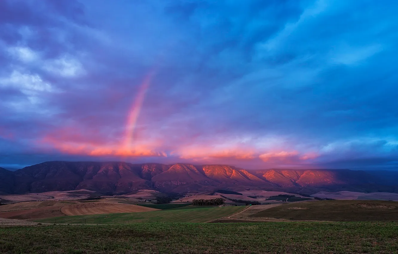 Photo wallpaper the sky, mountains, clouds, nature, rainbow, valley