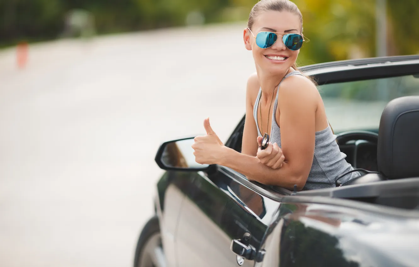 Photo wallpaper car, woman, young, cute, Cabriolet