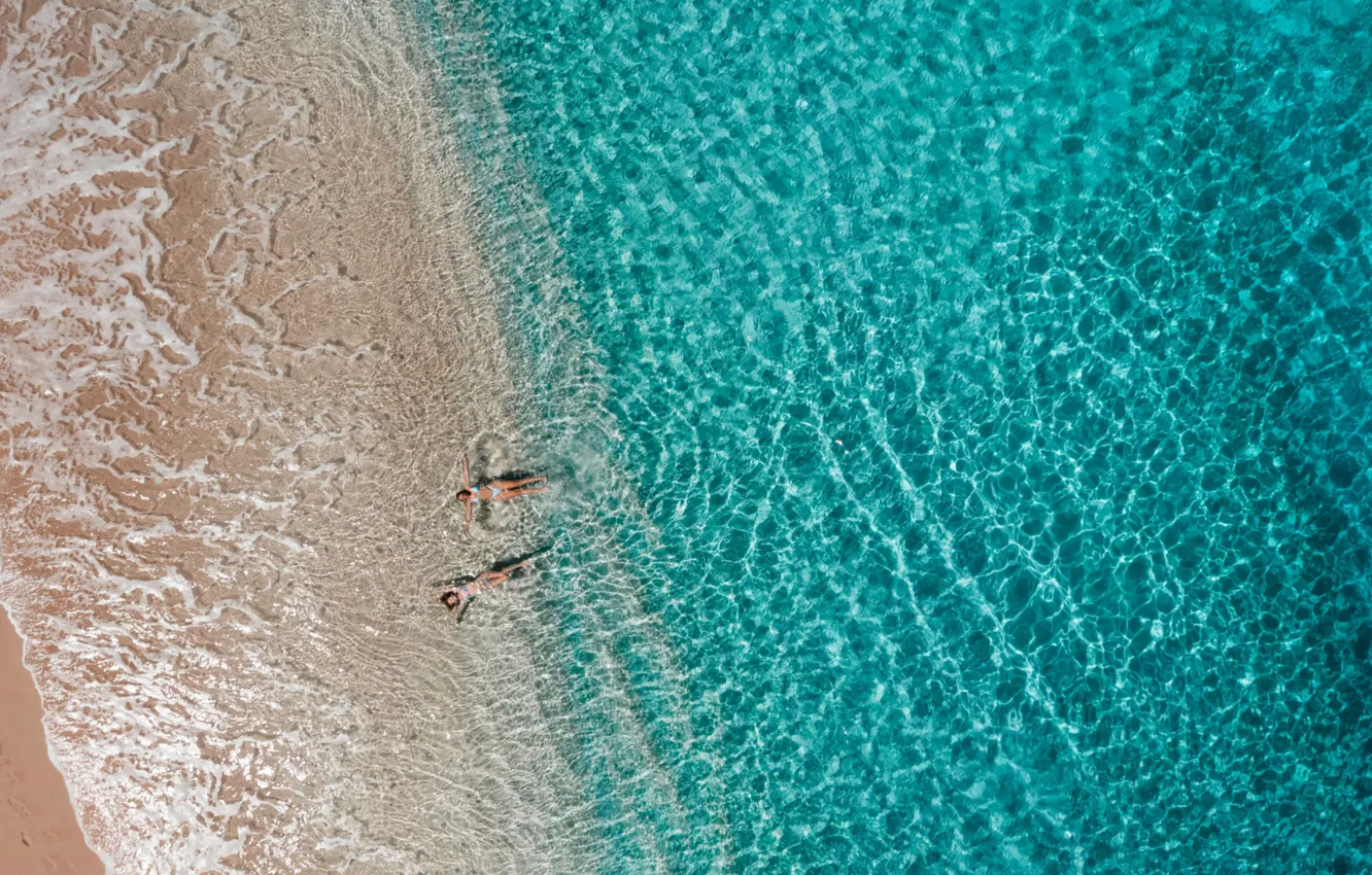 Photo wallpaper wave, summer, water, girl, clear water, mood, the ocean, stay