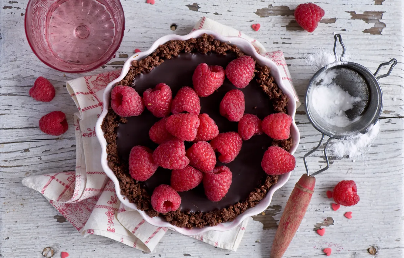 Photo wallpaper raspberry, pie, powder
