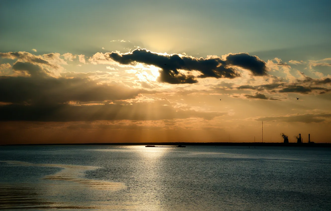 Photo wallpaper sea, the sky, the sun, clouds, rays, nature, Nature, sky