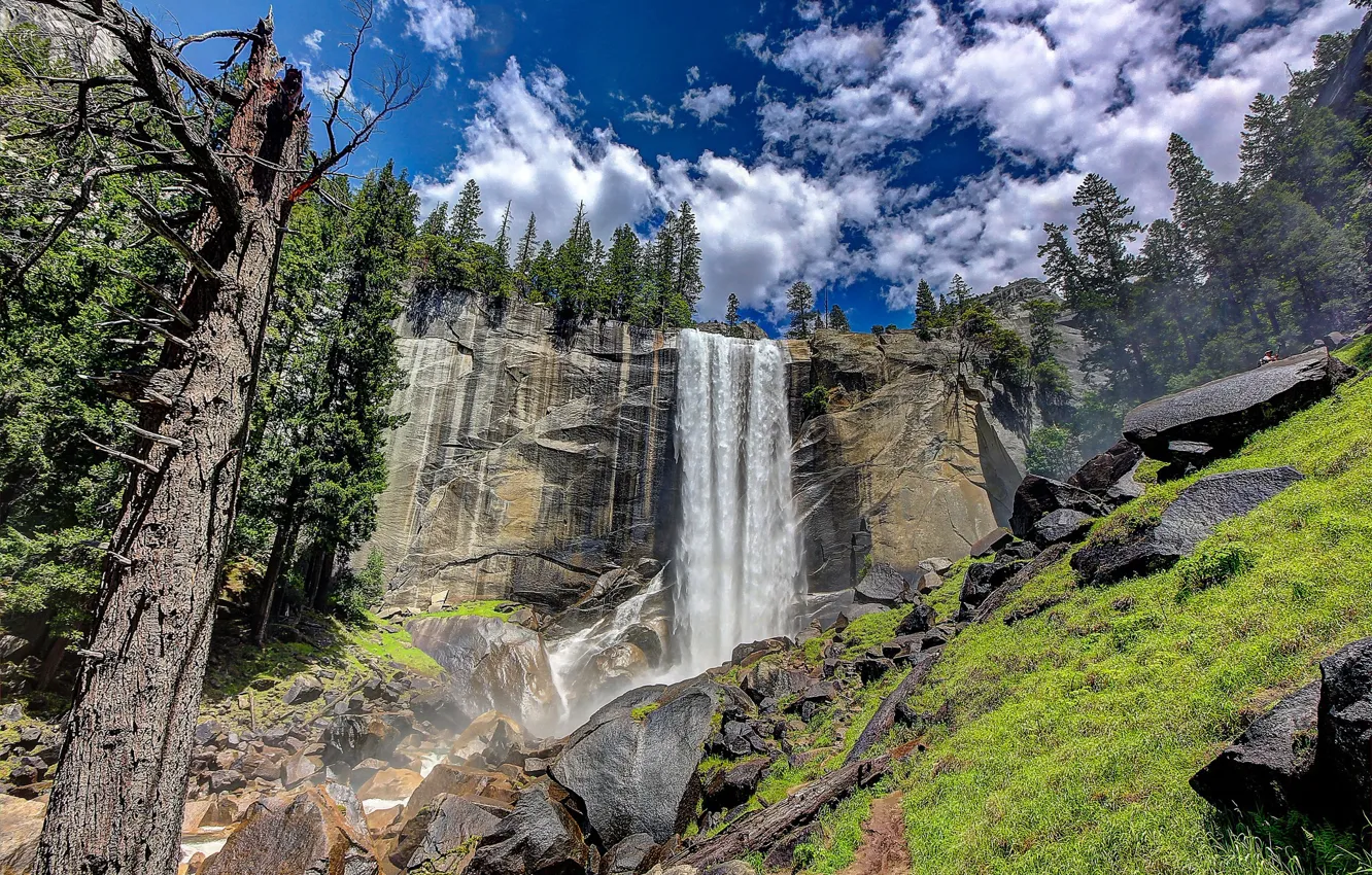 Photo wallpaper the sky, rock, open, waterfall, Yosemite National Park