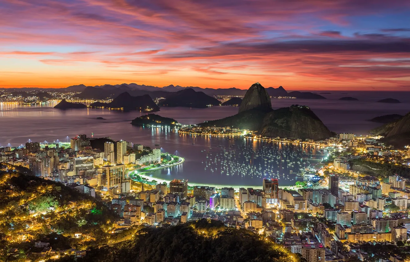 Photo wallpaper lights, panorama, Brazil, the view from the top, Rio de Janeiro, Rio de Janeiro