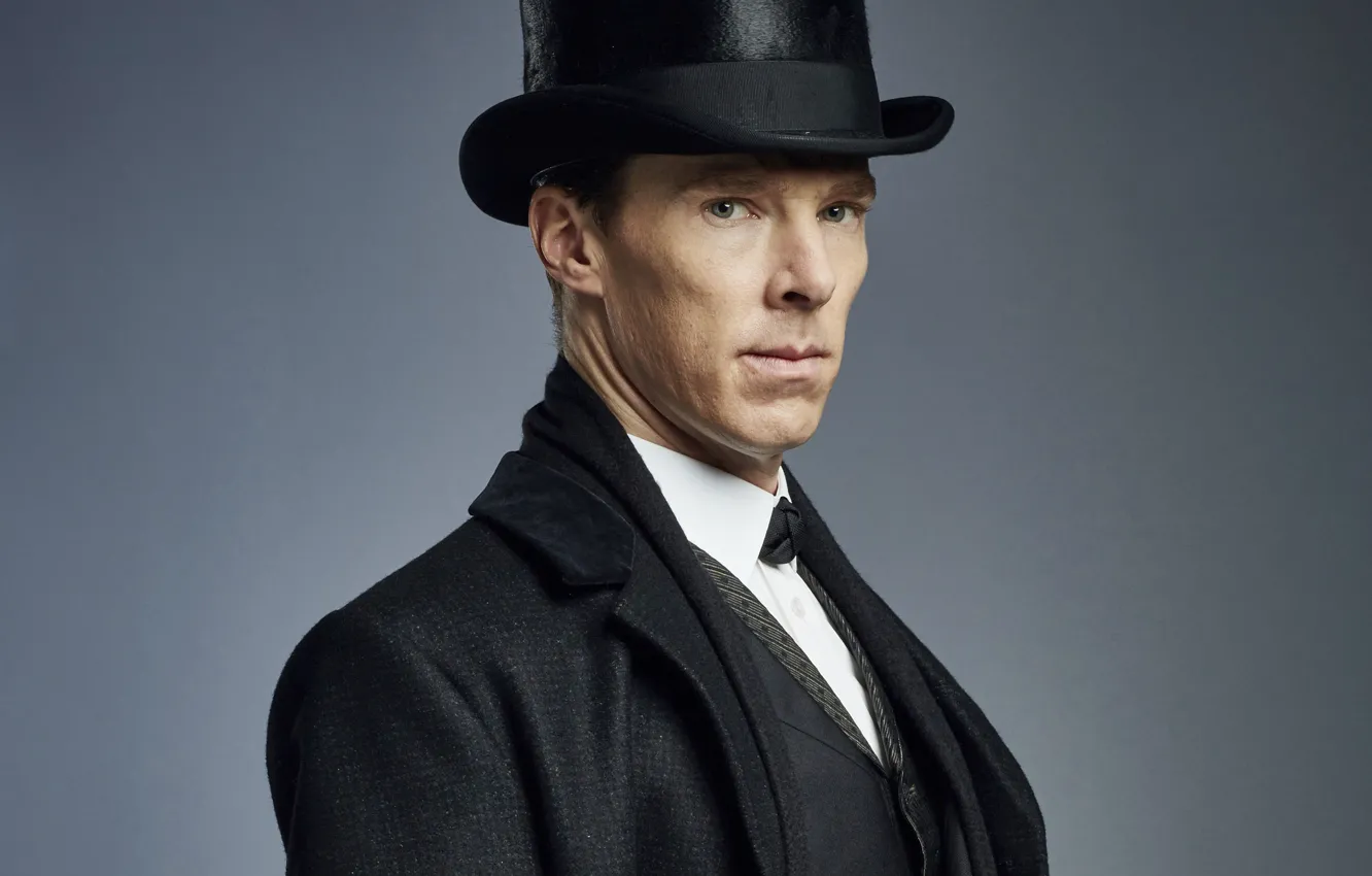 Photo wallpaper hat, grey background, Sherlock Holmes, Benedict Cumberbatch, Benedict Cumberbatch, Sherlock, Sherlock BBC, Sherlock Holmes