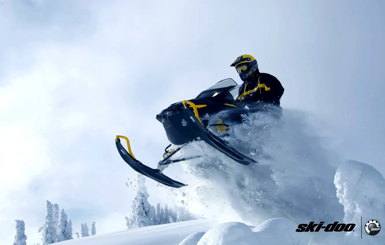 Photo wallpaper snow, jump, sport, snow, snowmobile, Sport, snowmobile, ski-doo