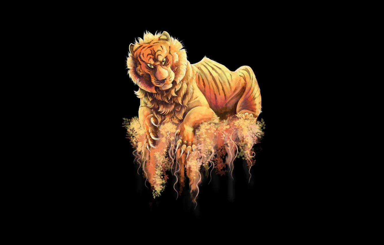 Photo wallpaper tiger, the dark background, predator, tiger
