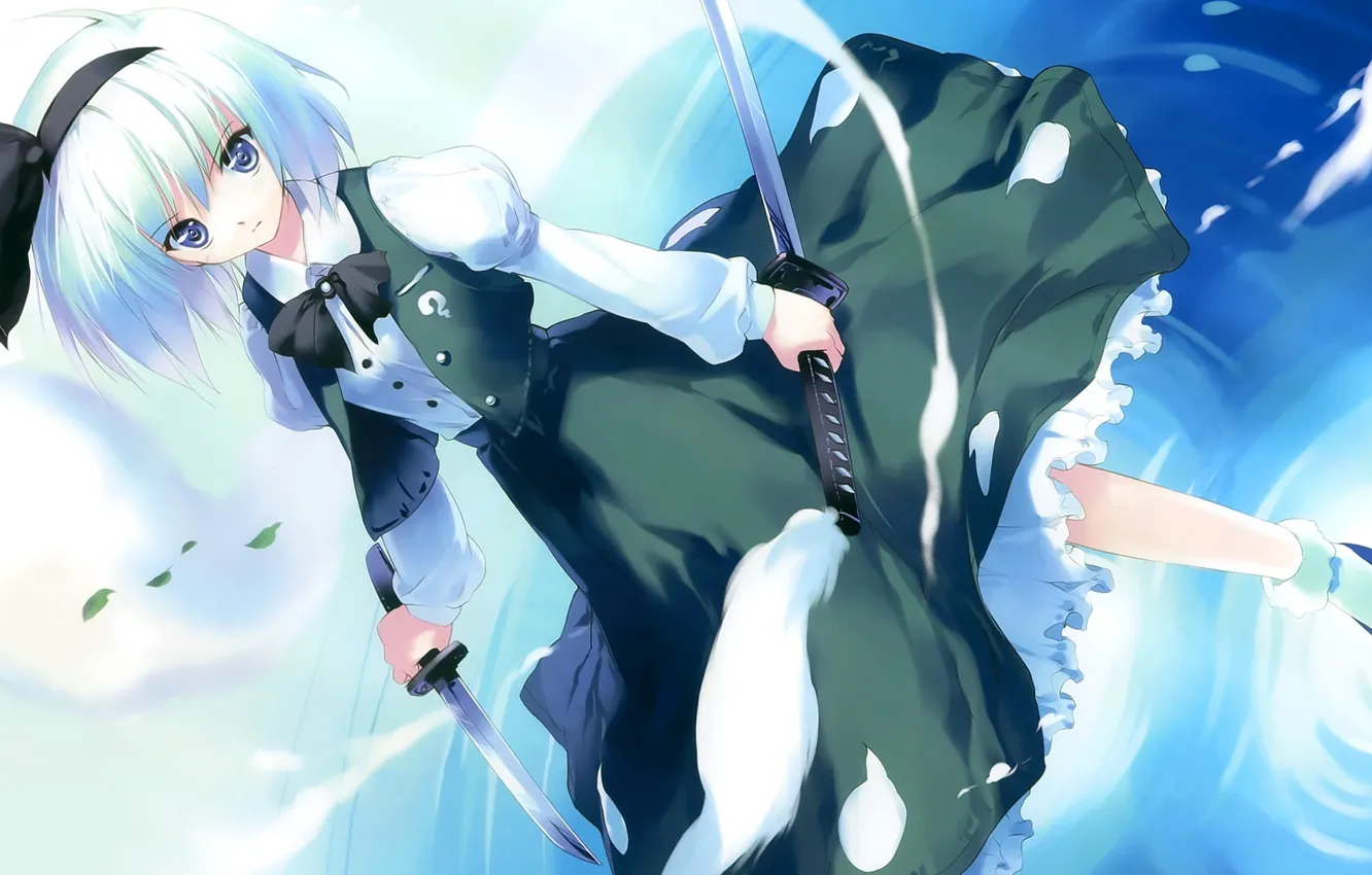 Photo wallpaper the wind, katana, blonde, dagger, blue eyes, bow, touhou, Myon