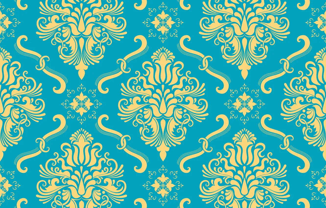 Photo wallpaper flowers, yellow, background, blue, ornament, style, vintage, ornament
