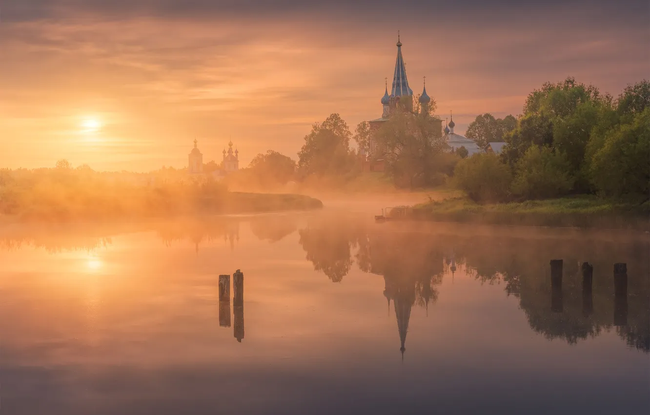 Photo wallpaper fog, dawn, morning, Church, Anna Politova