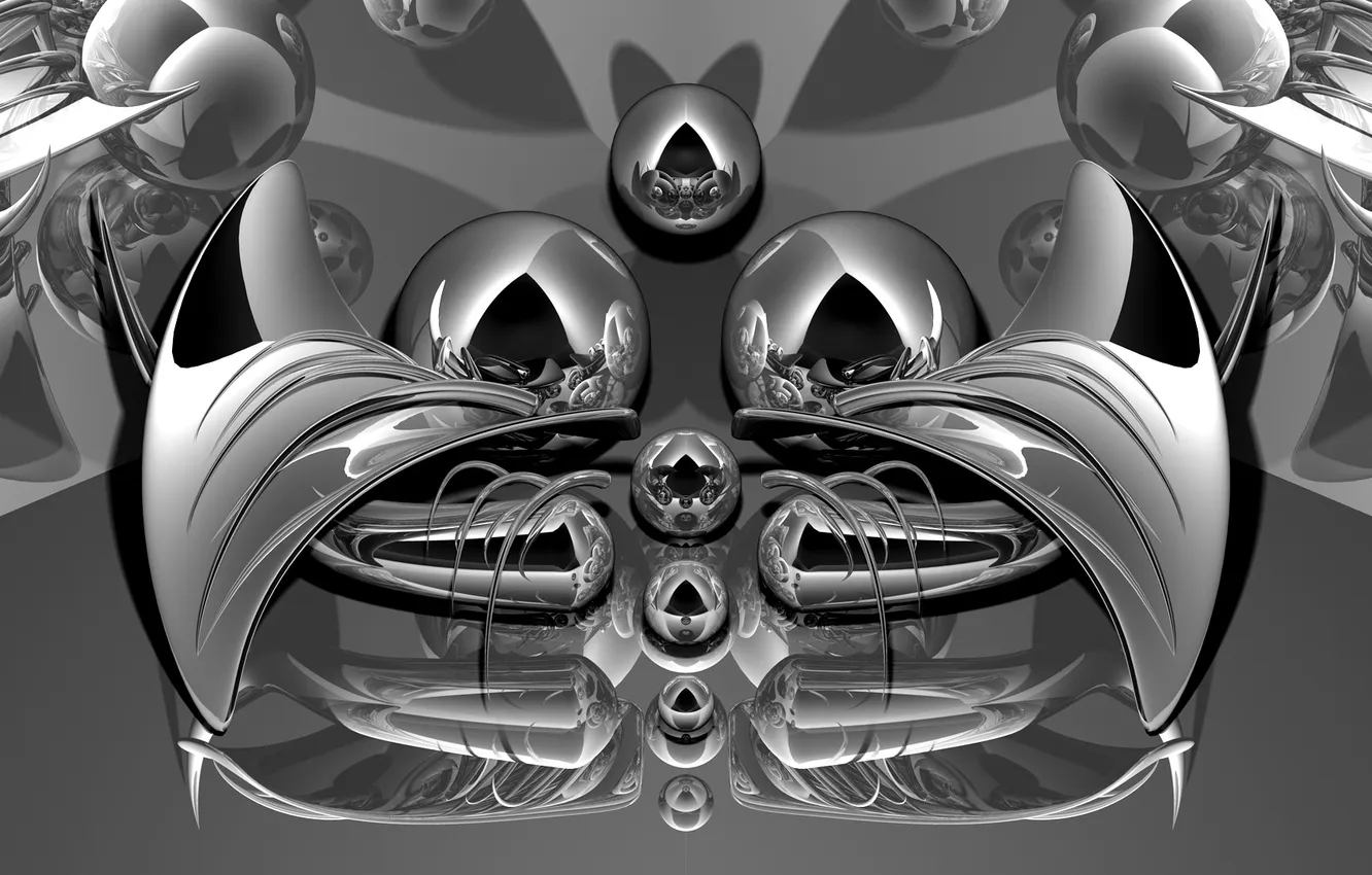 Photo wallpaper cat, metal, abstraction, rendering, fractal, chrome, antennae