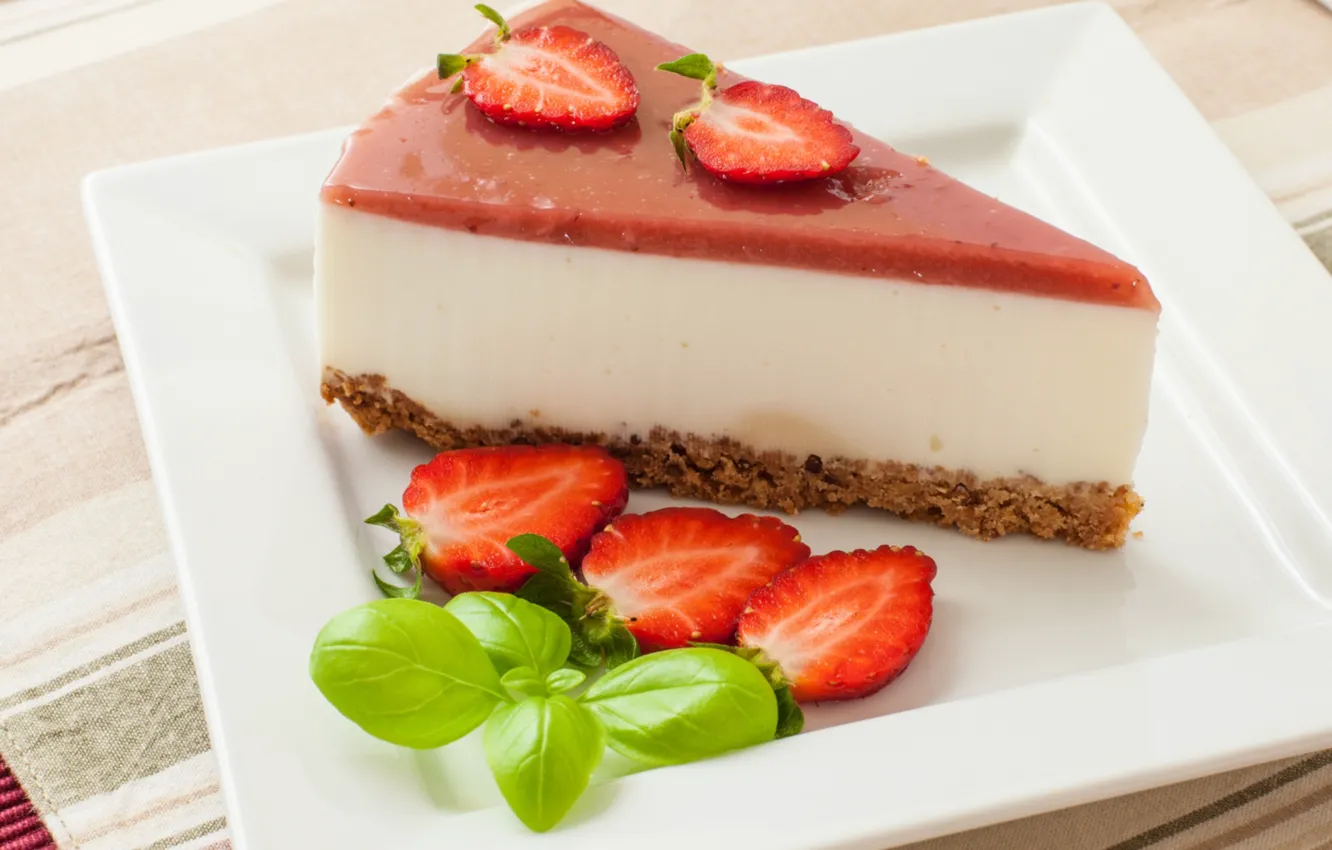 Photo wallpaper strawberry, mint, cheesecake