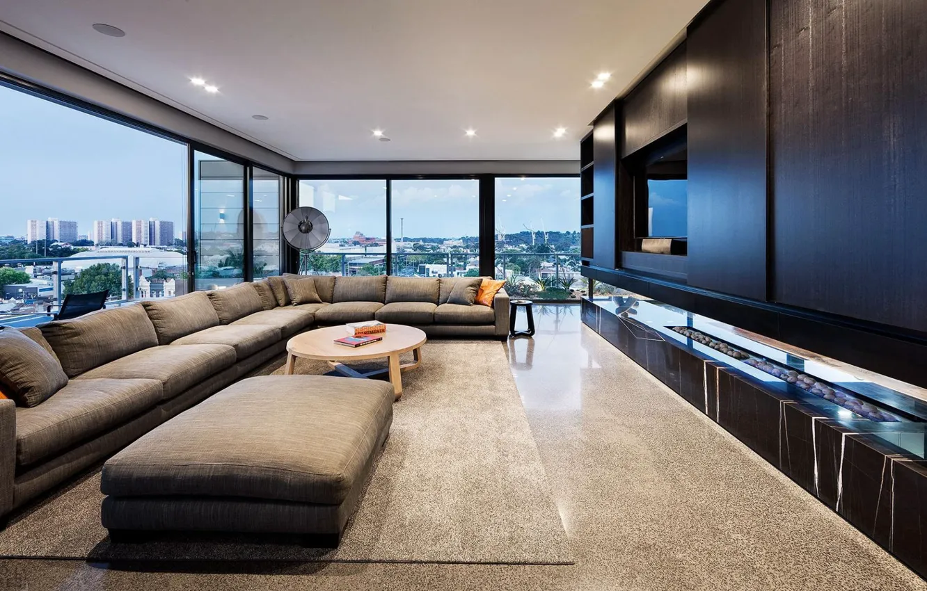 Photo wallpaper design, style, interior, fireplace, exclusive, Australia, Victoria, spacious living room