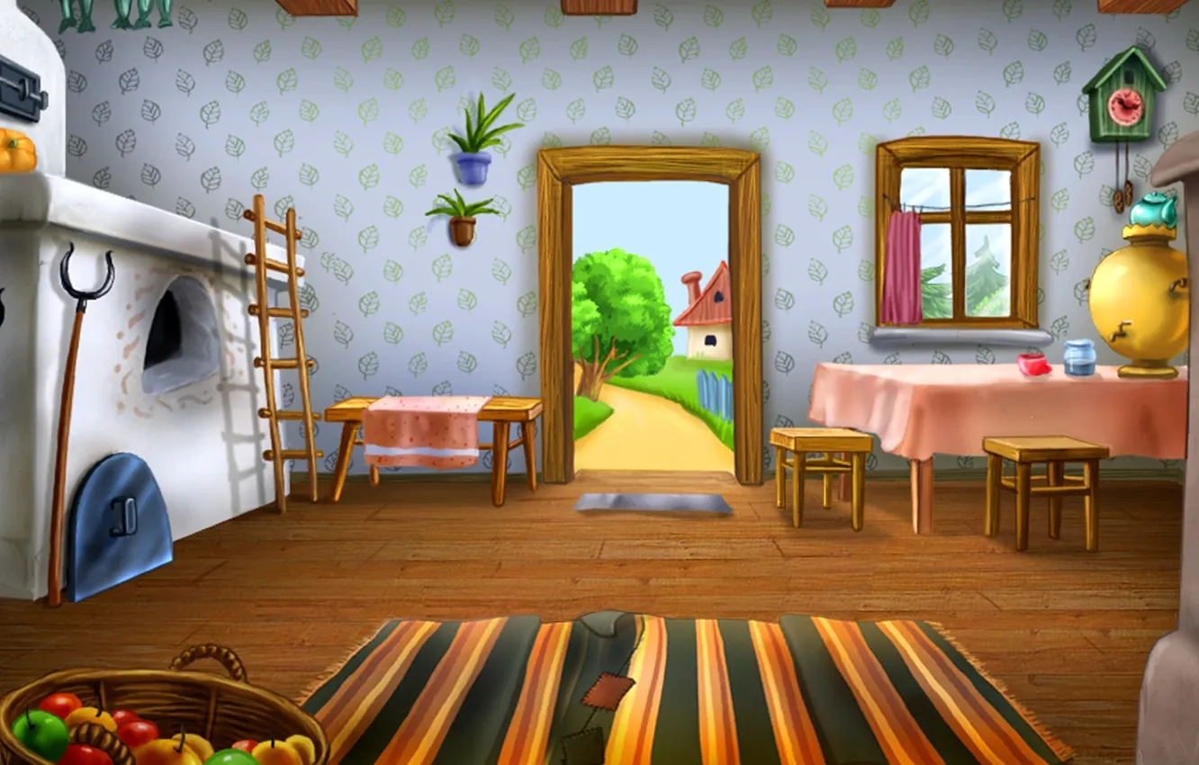 Photo wallpaper greens, furniture, home, yard, oven, samovar