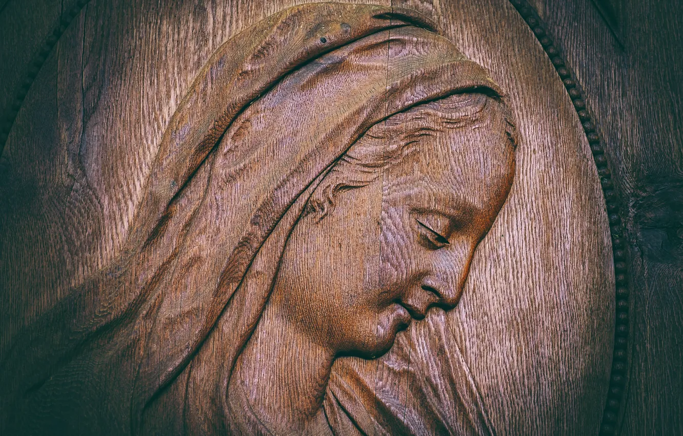 Photo wallpaper face, Maria, wood, religion, faith, woodcarving, input range, Saint-Blaise