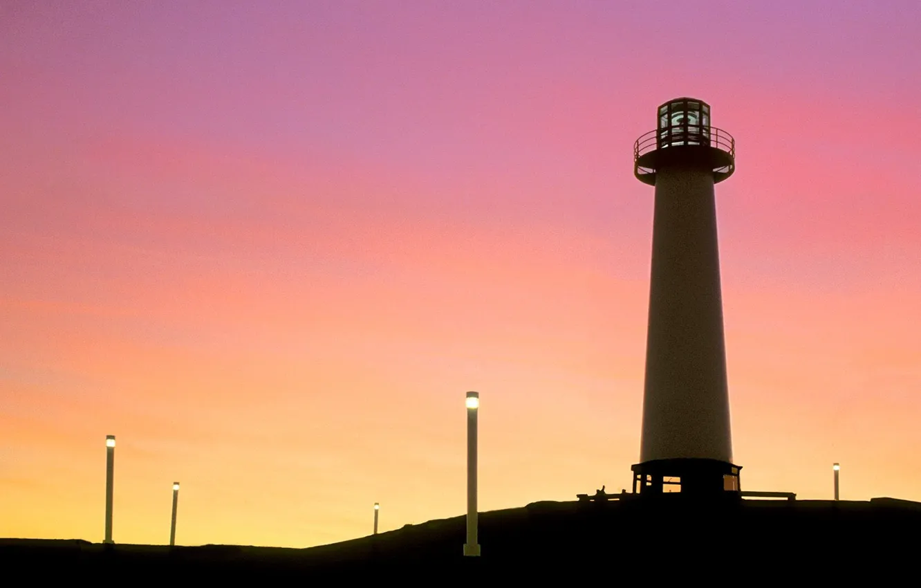 Photo wallpaper Sunset, Lighthouse, Lights