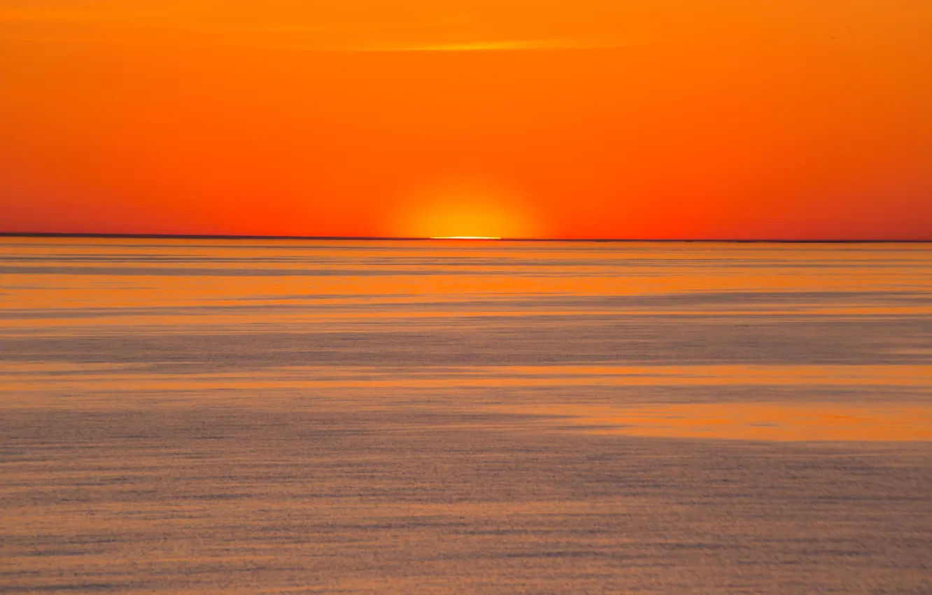 Photo wallpaper the sky, clouds, landscape, sunset, nature, the ocean, horizon, glow